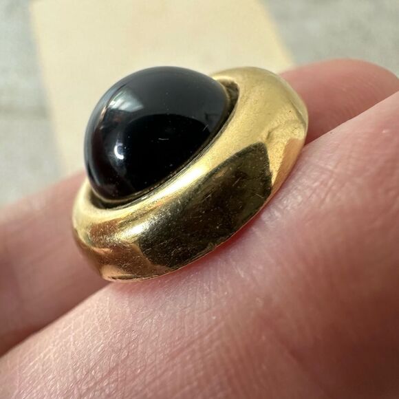 Vintage 14k Gold With Black Center Post Back Earrings - Picture 3 of 7